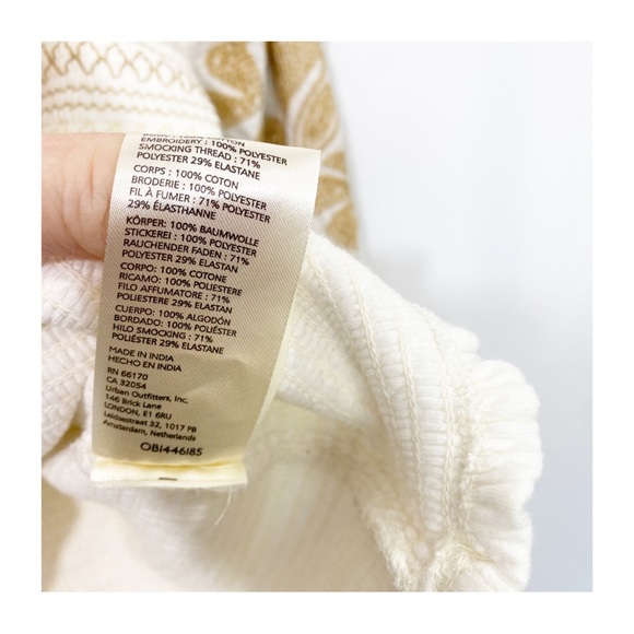 Anthropologie Neutral Smocked Embroidered Ballon Sleeve Blouse Top - Picture 12 of 12